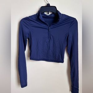 dark blue activewear cropped quarter zip
